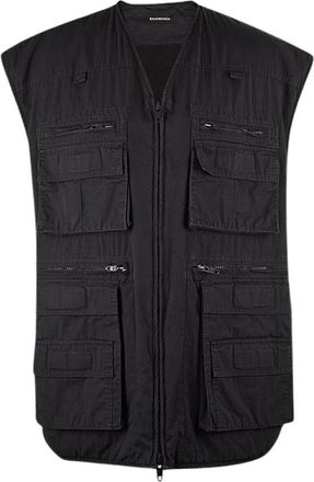 Balenciaga Donkerblauwe Mouwloze Gilet met Cargo Zakken - Heren - Bodywarmers - Blauw - S - Jassen