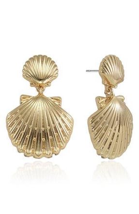 Ettika Double Scallop Shell Drop Earrings in Gold at Nordstrom Rack
