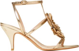 Twinset Leren Sandalen met Bloem - Dames - Sandalen met hakken - Geel - 39 EU - Leer - Schoenen