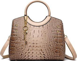 Generic Fashion Satchel Handbag for Women tote Top Handle Purse Crocodile Crossbody Bag Retro Ladies Large Shoulder Bag (Khaki)