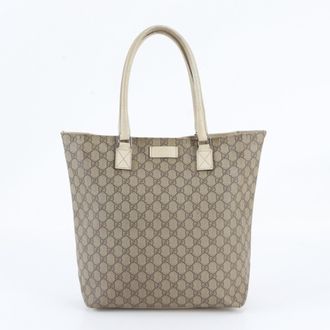 Gucci Beige Leather Coated Canvas Handbag Shoulder Bag Tote Bag (Pre-Owned)