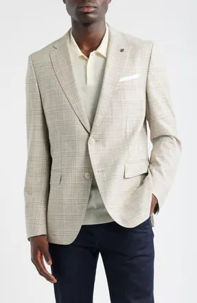 BOSS Hutson Slim Fit Plaid Sport Coat in Open White at Nordstrom Rack, Size 42