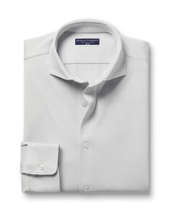 CHARLES TYRWHITT Performance Stretch Synthetic Shirt - Silver Grey & White Size Large by Charles Tyrwhitt