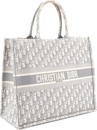 Dior Borsa tote Book Oblique grande in tela - Grigio