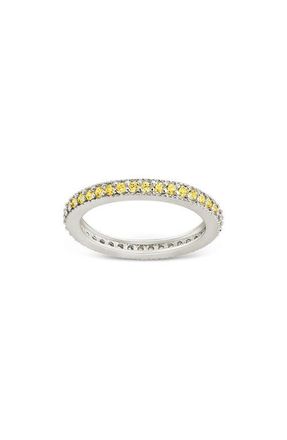 Sterling Forever Cubic Zirconia Pav&eacute; Thin Band Ring in Silver/Canary at Nordstrom, Size 10
