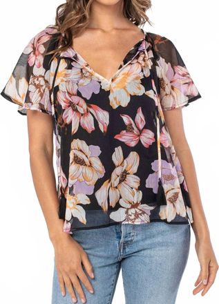 Lovestitch Charlotte Floral Tie Front Top In Lilac Black