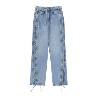 Rotate Rotate Birger Christensen - Laced Straight Leg Jeans - Dames - Jeans - Blauw - Maat: W27 Katoen