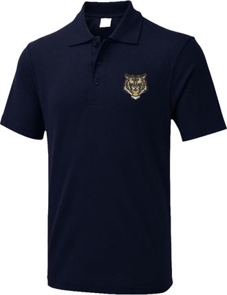 Generic Embroidered Angry Tiger Face Polo T Shirt, Pet Lovers Polo T Shirt, Gift, Tiger Embroidered Design Polo Navy
