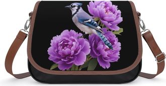 Generic Peony Flower Blue Jay Bird Small Womens Crossbody Bags Shoulder Handbag with Adjustable Strap for Travel
