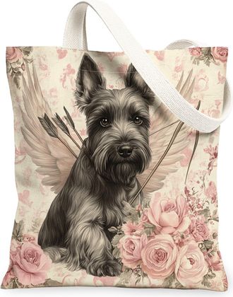 Generic Valentines Day Springer Spaniel Dog Canvas Tote Bag for Shopping 13x15, Vintage Puppy Reusable Grocery Print Bag for Women, Retro Pet Beach Aesthetic 