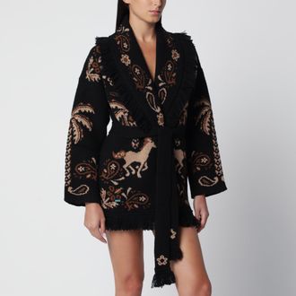 Alanui Cardigan Island Roots Foulard nero e beige in lana