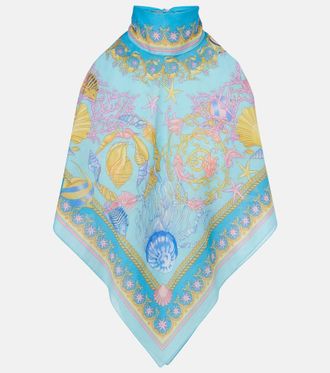 Versace Printed halterneck cotton and silk top