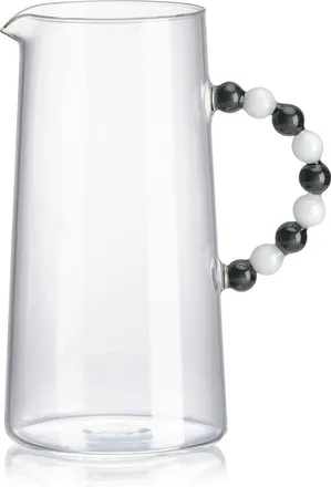 IVV collar jarra de vidrio de borosilicato transparente con asa blanco/gris h-21 cm