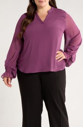Vince Camuto Split Neck Sheer Long Sleeve Chiffon Top in Sweet Plum at Nordstrom Rack, Size 1 X