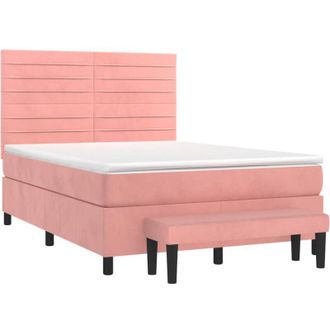 vidaXL Vidaxl - Cama Box Spring Con Colch&oacute;n Terciopelo Rosa 140x200 Cm