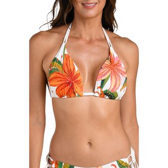 La Blanca Jungle Blossoms Halter Bikini Top in Ivory Multi at Nordstrom, Size 12