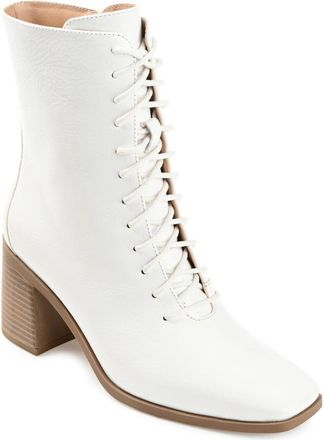 Journee Collection Covva Boots Womens White Leather Ankle Bootie LION155