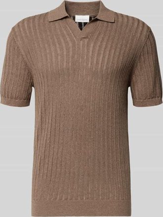 Profuomo Slim Fit Poloshirt aus Baumwoll-Leinen-Mix in Dunkelbraun, Gr&ouml;&szlig;e XL