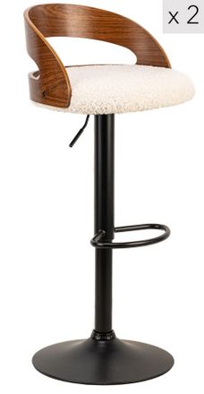 Nordlys Set of 2 Industrial Metal Wood Bar Stools in White