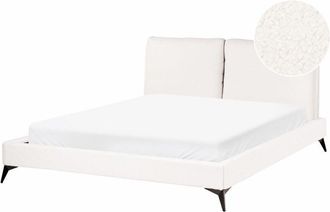 Beliani Modern Boucle Upholstered eu King Size Bed Frame 5ft3 Off White Slatted Base Melle