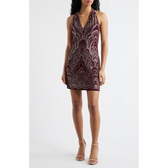 Jump Apparel Glitter Slinky Halter Cocktail Minidress in Wine/Gold at Nordstrom, Size 11