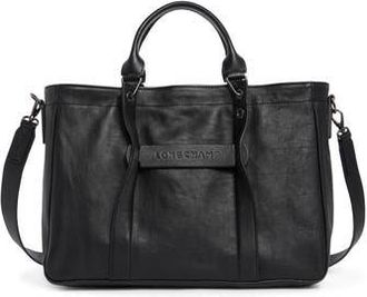 Longchamp LC3D Zip Top Medium Leather Tote Bag in Black at Nordstrom Rack