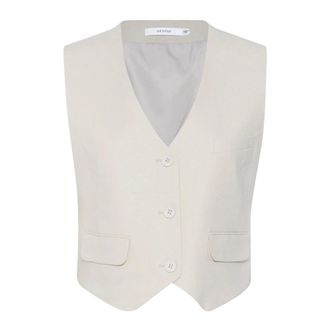 Gestuz Vests, female, Gray, Size: 2XL Ancient Scroll Linen Waistcoat