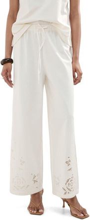Mango Wide Leg Openwork Embroidered Pants in Off White at Nordstrom, Size Large