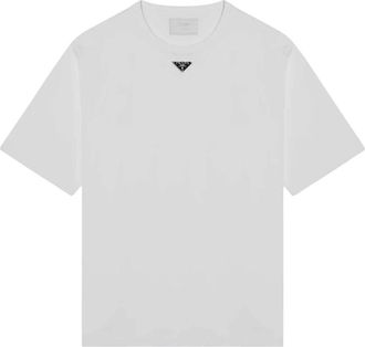 Prada T-Shirts, male, White, Size: M Triangle Logo Cotton T-Shirt