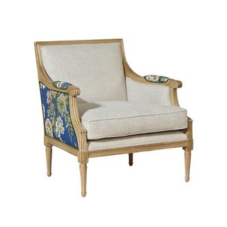 Robin des Bois Sill&oacute;n berg&egrave;re de madera maciza y tela de lino con flores lino