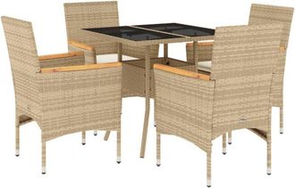 vidaXL Vidaxl - Set Comedor Jard&iacute;n 5 Pzas Cojines Rat&aacute;n Sint&eacute;tico Vidrio Beige