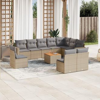 vidaXL Juego De Sof&aacute;s Jard&iacute;n Con Cojines Beige Mezcla 11 Pzas Rat&aacute;n Pe Vidaxl
