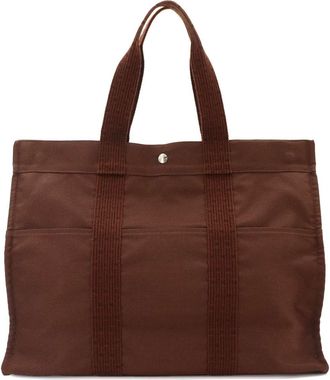 Herm&egrave;s Brown Canvas Handbag Tote Bag (Pre-Owned)