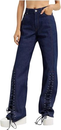 Jean Paul Gaultier Navy Vetersluiting Wijde Pijp Jeans - Dames - Loose Fit Jeans - Blauw - W25 - Katoen - Jeans