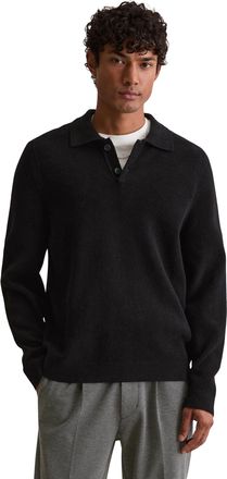 Marc O'Polo Denim Polokragenpullover MARC OPOLO DENIM relaxed fit mit Flachstrickkragen und Knopfleiste, Herren, Gr. XXL, schwarz, Strick, Obermaterial: 55% Polyamid, 4