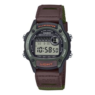 Casio Mens Digital Illuminator Chronograph Watch with Brown and Green Strap - W-220HF-3AV