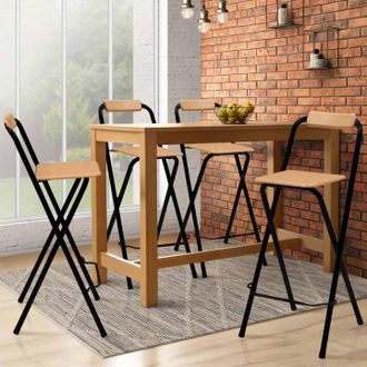 IDMarket Idmarket - Juego De 4 Taburetes De Bar Plegables Detroit Con Estructura Negra Y Asiento De Dise&ntilde;o Industrial Efecto Madera