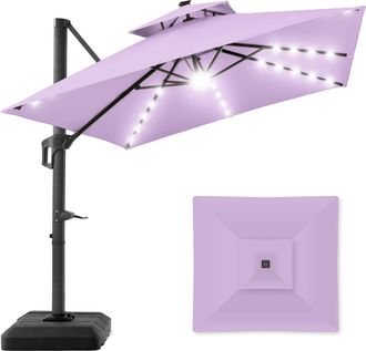 Best Choice Products 10x10ft 2-Tier Square Outdoor Solar LED Cantilever Patio Umbrella w/ Base Included