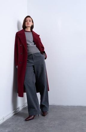 Topshop Double Breasted Longline Coat in Burgundy at Nordstrom Rack, Size Medium