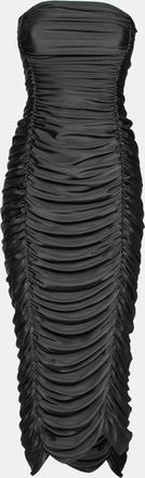 Norma Kamali Grey Stretch Knit Ruched Strapless Midi Dress