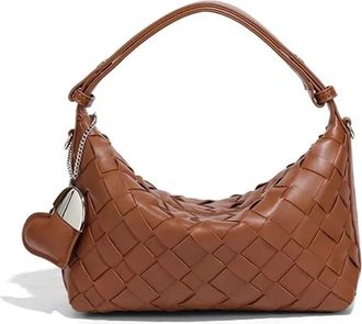 Generic Compatible For Womens Fresh Handbag Love Heart Decoration Dumpling Bag Shoulder Crossbody Soft PU Leather(Brown)