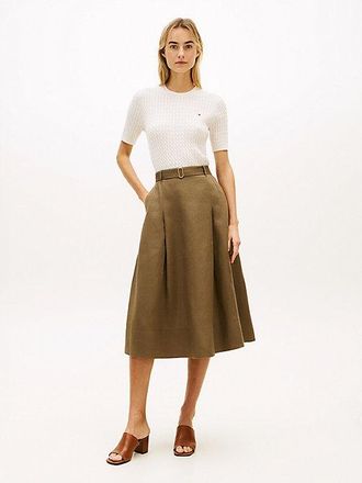 Tommy Hilfiger Pure Linen Midi Flared Utility Skirt