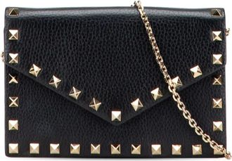 Valentino Garavani Borsa a tracolla Rockstud in pelle zigrinata con catena 2000-2007 - Nero