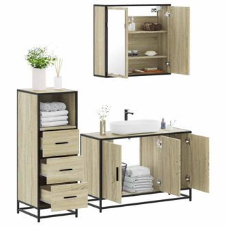 Berkfield Home 3 Piece Bathroom Furniture Set Sonoma Oak Engineered Wood in Brown