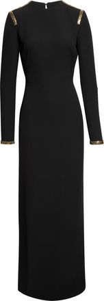 Tom Ford Chainmail Trim Long Sleeve Silk Evening Dress in Black/gold at Nordstrom, Size 38