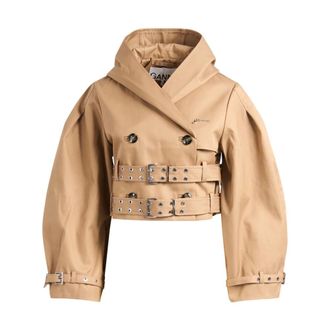 Ganni Jassen, Dames, Bruin, S, Katoen, Bonded Katoenen Trenchcoat