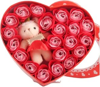 Trade Shop Trade Shop - Scatola Regalo A Forma Di Cuore Con Orsetto E Rose Per San Valentino Anniversari