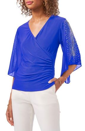 Chaus Embellished Split Sleeve Surplice Blouse in Goddess Blue 431 at Nordstrom, Size Medium