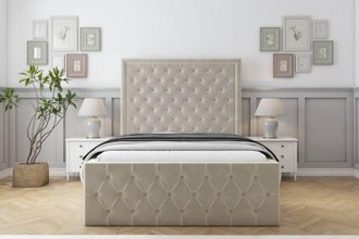 Sloomy Vienna Plush Frame-Mattress - 50 Upholstered Headboard in Cream | Size: Small Double