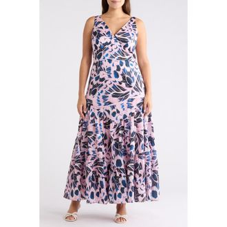 Hutch Arden Tiered Maxi Dress in Navy/Pink Combo at Nordstrom Rack, Size 14W